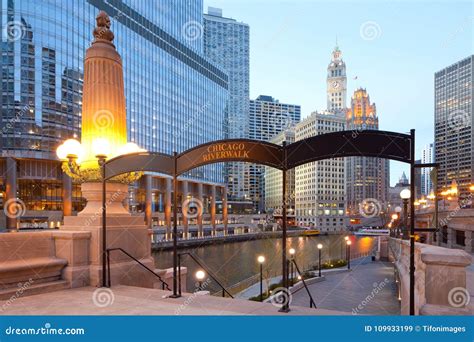 Chicago Riverwalk, and the Side of Chicago River in Chicago Stock Image ...