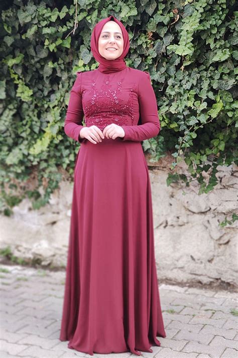 Moda Rosa Panolu Dantelli Bordo Abiye Elbise Elbisebul