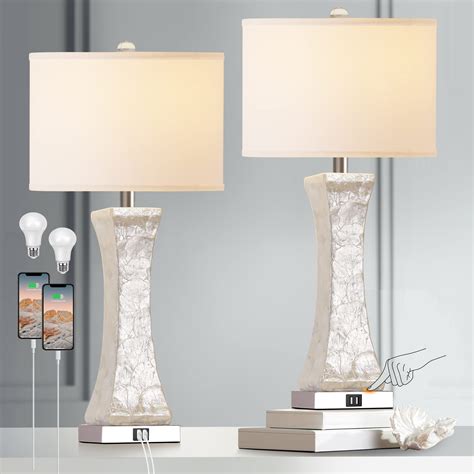 Set Of 2 Touch Control Table Lamps 28 Inch Tall Coastal White Bedside