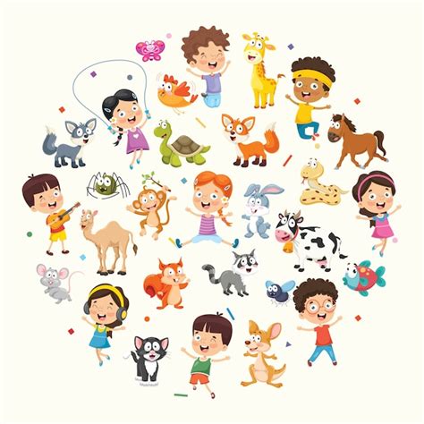 Premium Vector | Vector Illustration Collection of Kids and Animals