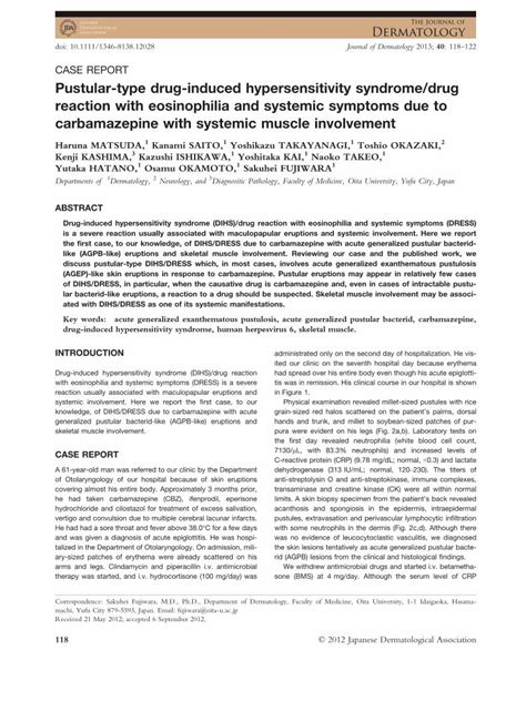 PDF Pustular Type Drug Induced Hypersensitivity Syndrome Drug