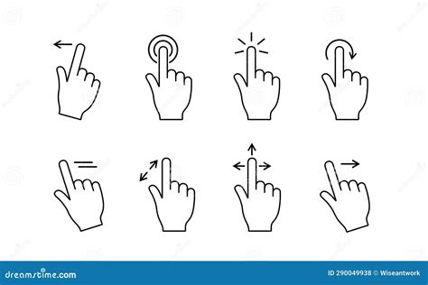 Hand Gestures Line Icon Touch Screen Controls For App Device