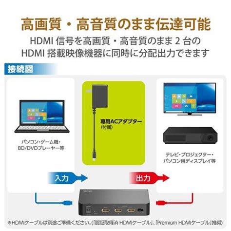 エレコム Hdmi分配器 4k60p対応 1入力 2出力 Vsp Hdp12bk 4549550230308 ケーズデンキ Yahoo