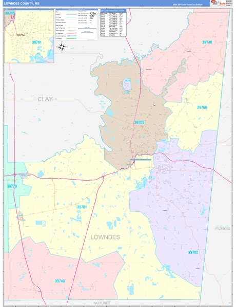 Lowndes County, MS Wall Map Color Cast Style by MarketMAPS - MapSales