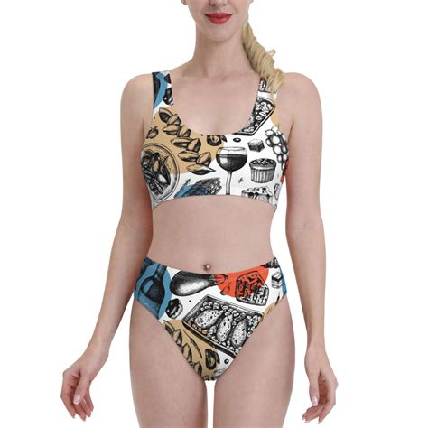 Lukts Women High Waisted Bikini Set French Food Swimsuit Piece