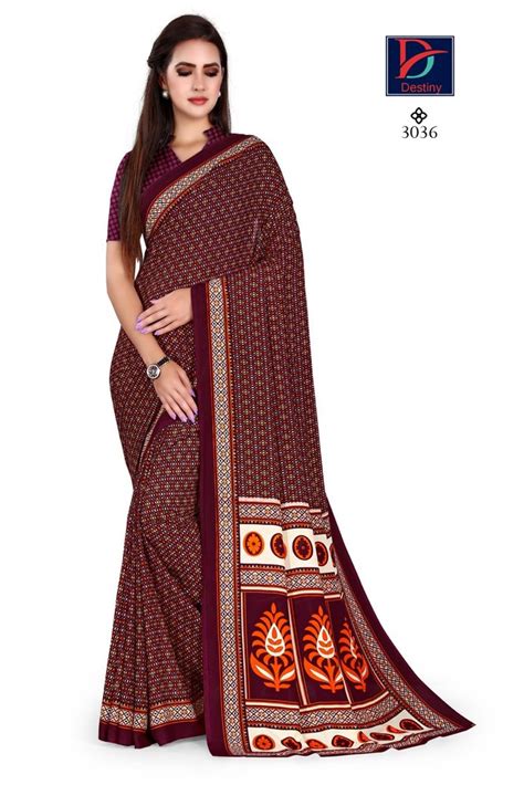 Printed Daily Wear Female Staff Uniform Saree 6m With Blouse Piece