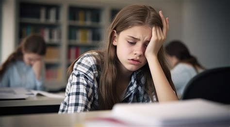 Una Ni A Sentada En Un Sal N De Clases Con La Cabeza Entre Las Manos