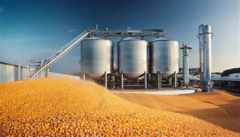 Industrial Process Of Ethanol Production From Corn Showing Machinery