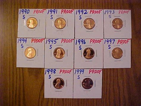 1990 S 1999 S GEM PROOF Lincoln Cents Set Of 10 Coins MANY CAMEOS EBay