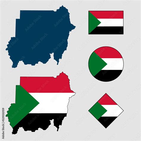 Vector of Sudan country outline silhouette with flag set isolated on ...