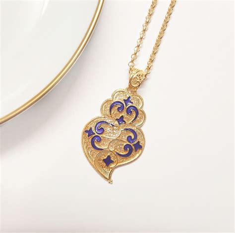 NECKLACE HEART OF VIANA AZULEJO The Enamel Used In Many Filigree