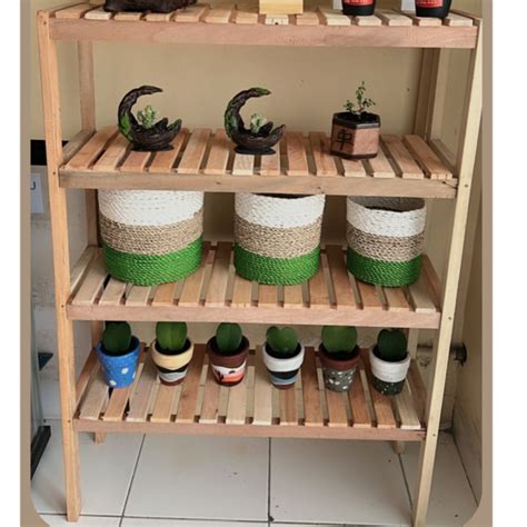 Jual Wooden Shelf 4 Susun Rak Kayu Serbaguna Rak Sepatu Rak