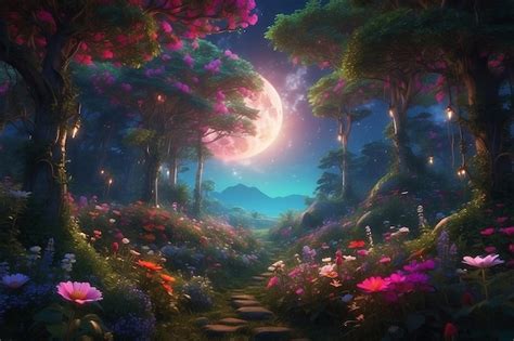 Premium Photo | Imagine a mystical forest filled with vibrant flowers ...