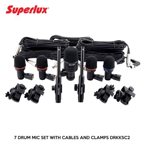 SUPERLUX 7 DRUM MIC SET WITH CABLES AND CLAMPS DRKK5C2 D D Music