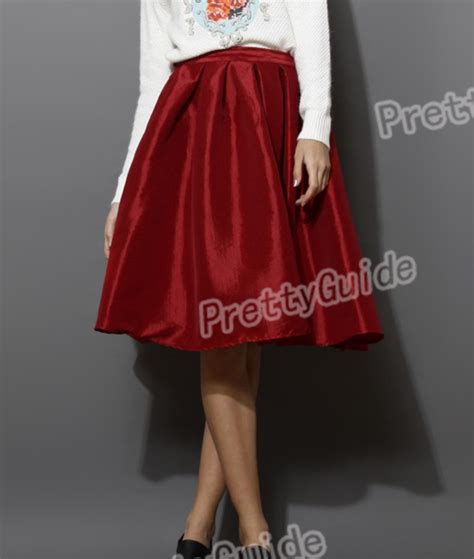 Women Retro High Waist Full A Line Pleated Swing Dress Midi Skate Skirt