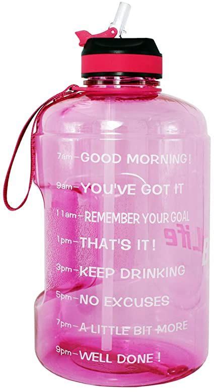 Buildlife Gallon Water Bottle With Time Marker And Straw Large Water