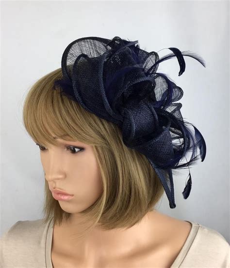 Dark Blue Fascinator Dark Navy Blue Fascinator Teardrop Etsy Navy Blue Fascinator Blue