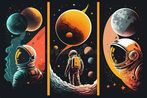 Vivid Poster With Astronaut Galaxy Planet Moon Illustration Ai