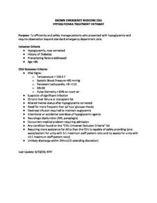 Cdu Hypoglycemia Treatment Pathway Brown Physicians Inc