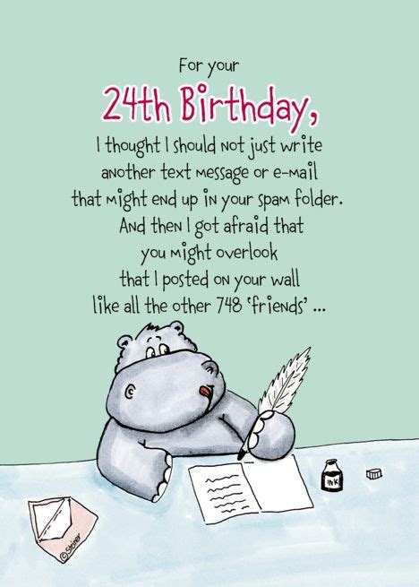 Th Birthday Humorous Whimsical Card With Hippo Card Th