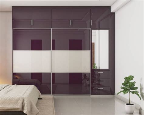 Purple And White Wardrobe Design With A Mirror | Livspace