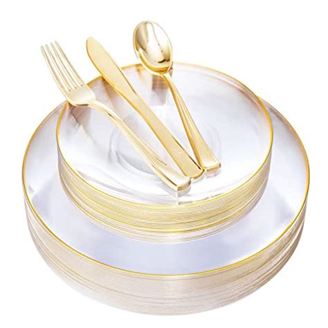 Nervure Pcs Clear Gold Plastic Plates Clear Plastic Plates With