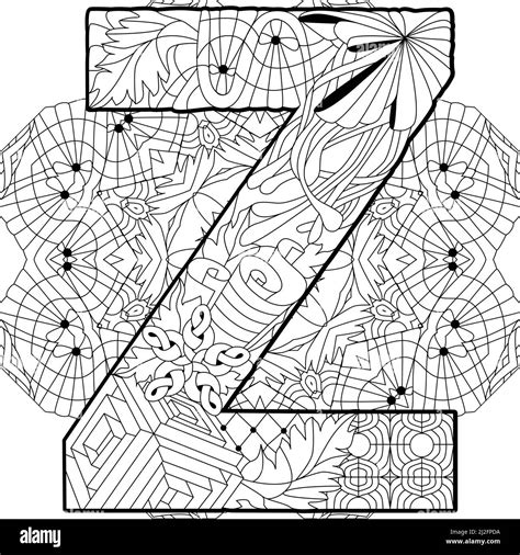 Zentangle Stylized Alphabet Letter Z On Mandala For Coloring Vector