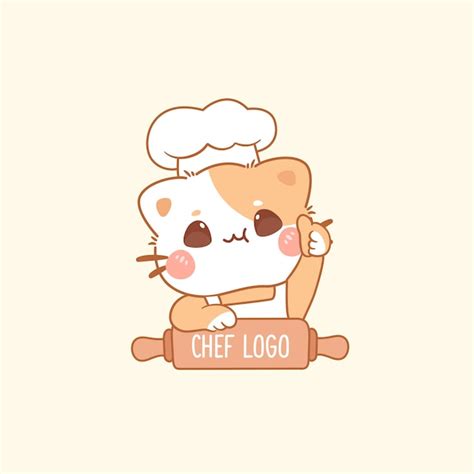 Premium Vector Cute Cat Chef Logo For Bakery Store Kawaii Cartoon