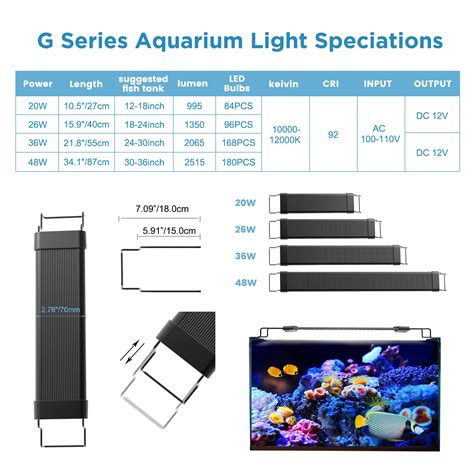 Lominie Aquarium Light High Brightness 30W Fish Tank Light Adjustable