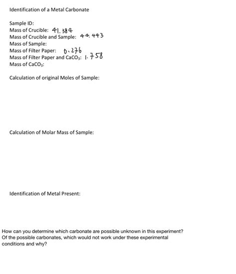 Solved Experiment 1 Gravimetric Analysis Of A Metal Chegg