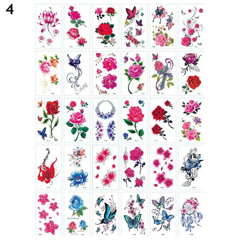 30Sheet Entfernbar Wasserfest 3D Schmetterling Blumen Tattoos Sticker