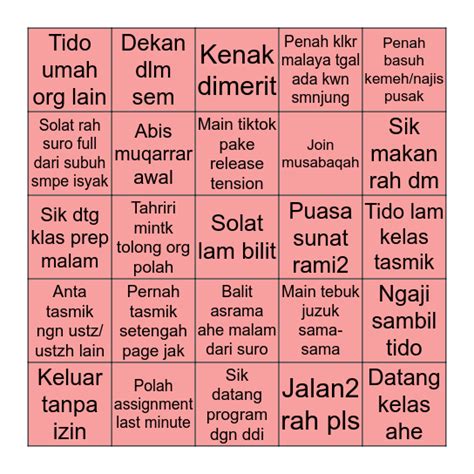 Dtq Version Bingo Card