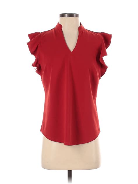 Th Avenue Design Studio New York Company Red Short Sleeve Blouse