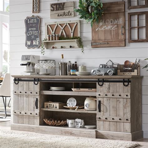 Okd 75 Sideboard Buffet Cabinet With Storage Farmhouse Tv Stand W Sliding Barn