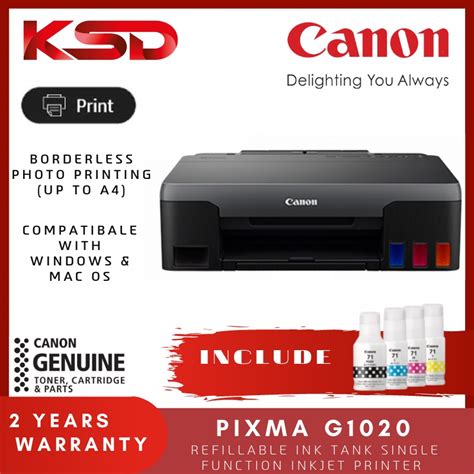 Canon Pixma G1020 Refillable Ink Tank Single Function Inkjet Printer G 1020 Replaced G1010 G