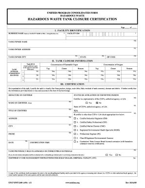 Fillable Online Unidocs Upcf Hazwaste Tank Closure Certification Form