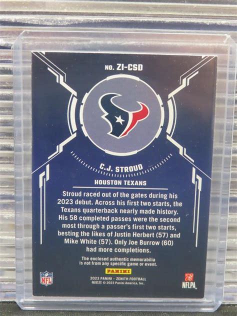 2023 Panini Zenith CJ Stroud Zoned In Rookie Jersey RC ZICSD Texans EBay