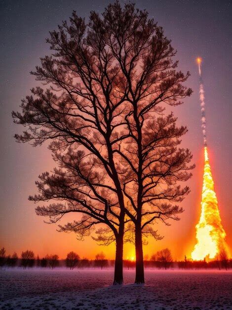 Premium AI Image | Tree on the background of the sunset sky