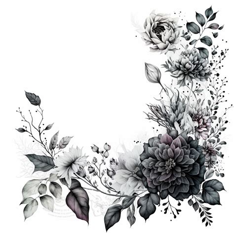 Enchanting Monochrome Floral Border PNG, Elegant Black & White Flower ...