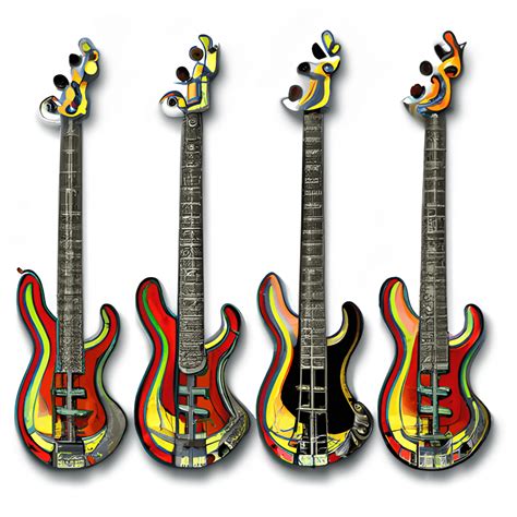 5 Bass Guitars Hyper Realistic Cartoon Graphic · Creative Fabrica