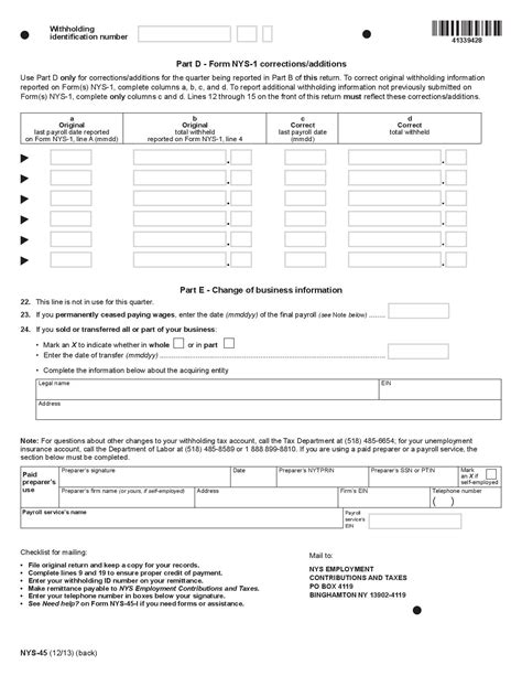 Printable Nys 45 Form Printable Forms Free Online