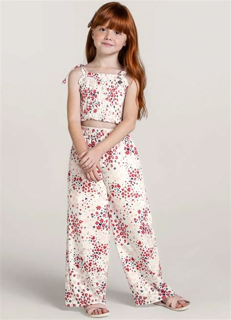 Conjunto Estampado Infantil Menina Branco Brandili