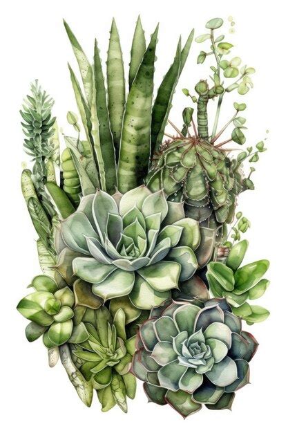 Premium Ai Image Green Cacti And Succulents Watercolor Composition On White Background