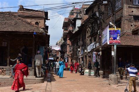 BHAKTAPUR,NEPAL-April 2015: View Of People In Town At Bhaktapur ...