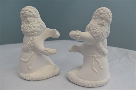 Vintage Santa Candlestick Holders Pair Ready To Paint Ceramic