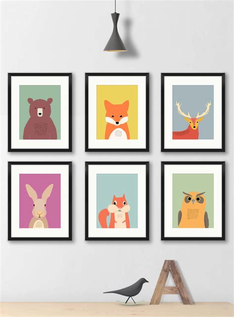 Woodland Animals Kids Wall Art Prints Set of 6 Animals - Etsy UK