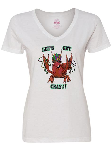 Inktastic Mardi Gras Let S Get Cray Crayfish With Beads Women S V Neck