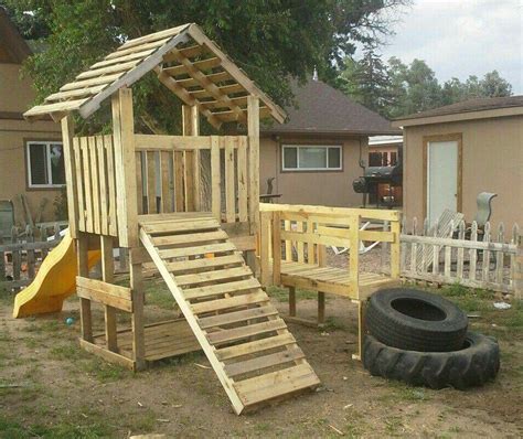 Pallet Fort Pallet Playground Backyard Playground Backyard For Kids