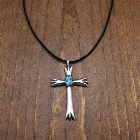 Sterling Silver And Turquoise Cross On Black Cord Necklace Mac S