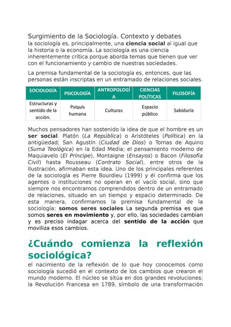 Resumen Del Modulo 1 Lectura 1 Sociologia Surgimiento De La